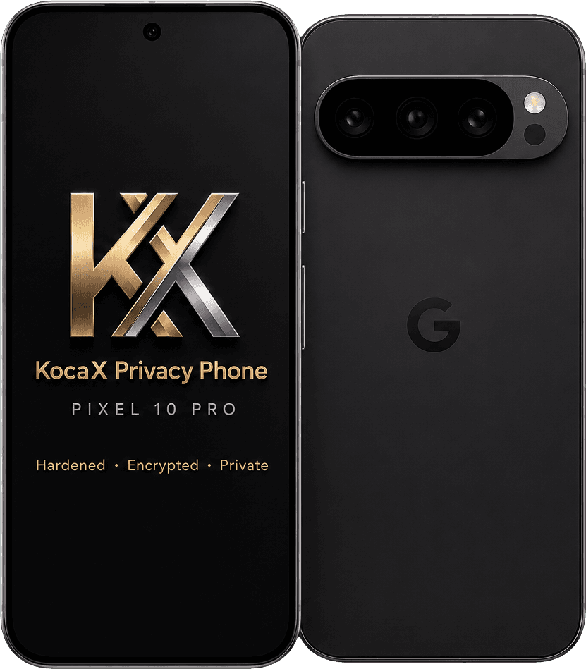 Google Pixel 10 Pro KocaX Privacy Phone, ön ve arka görünüm