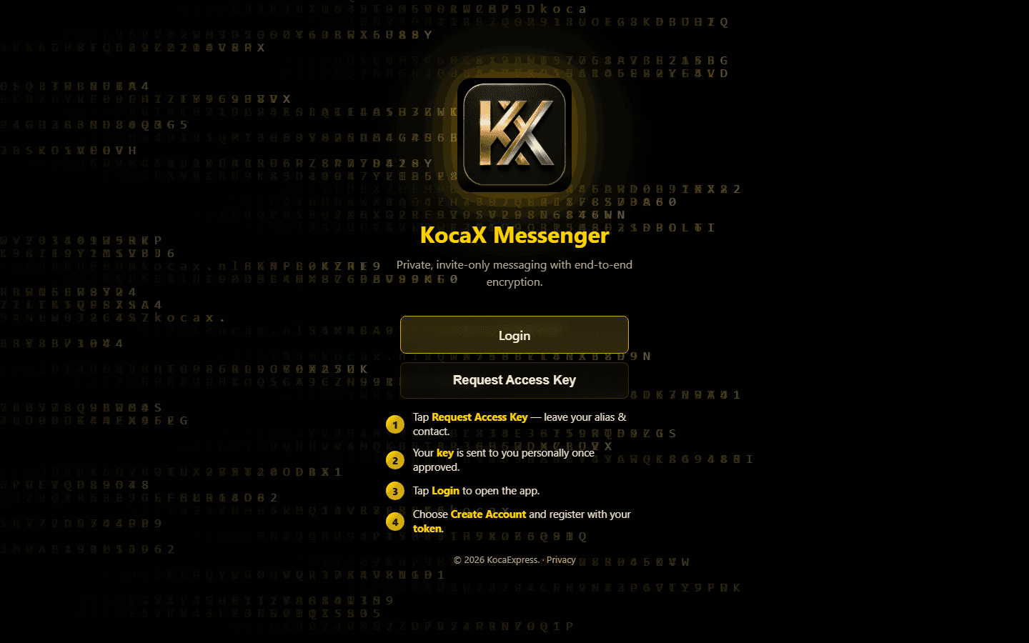 KocaX toegangsscherm